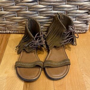 Minnetonka Brown Fringe Lace-Up Sandals